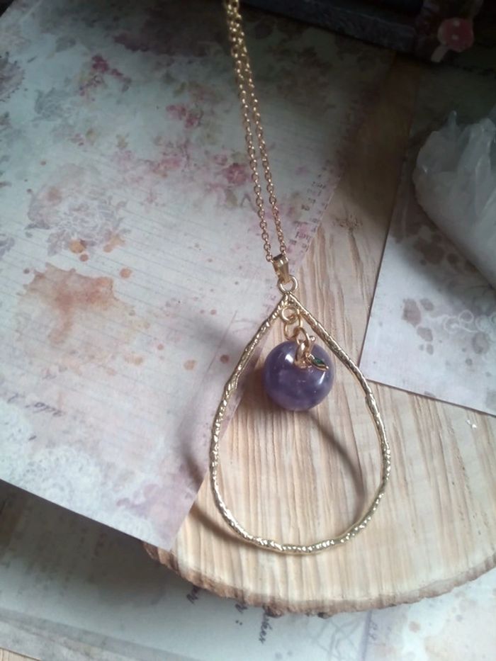 Collier pomme Améthyste 💜 naturelle - photo numéro 4