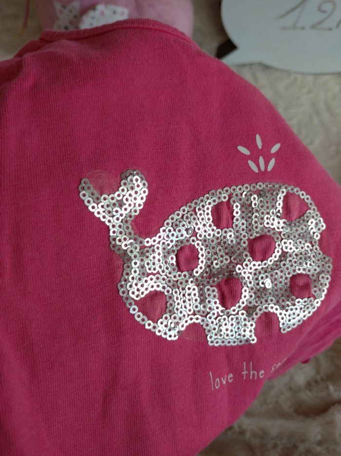 Tee shirt chemise manches courtes Fille 12 mois baleine Love the sea Obaïbi 100% coton - photo numéro 9