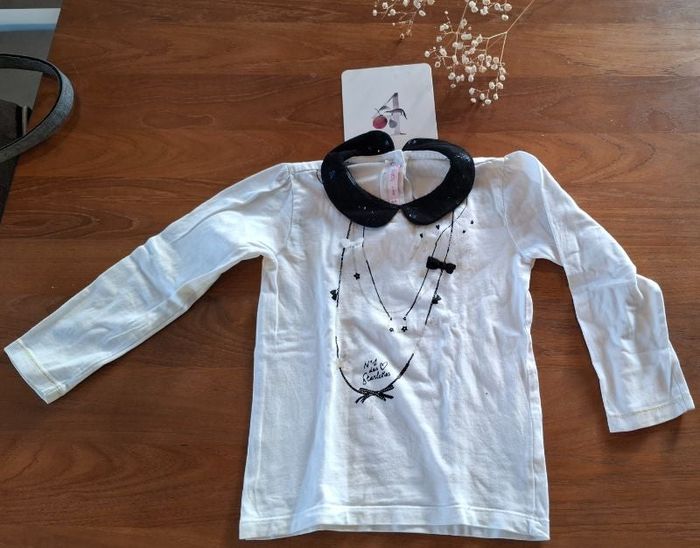 Tee-shirt manche longue blanc et col à paillettes _ 4 ans _ gemo