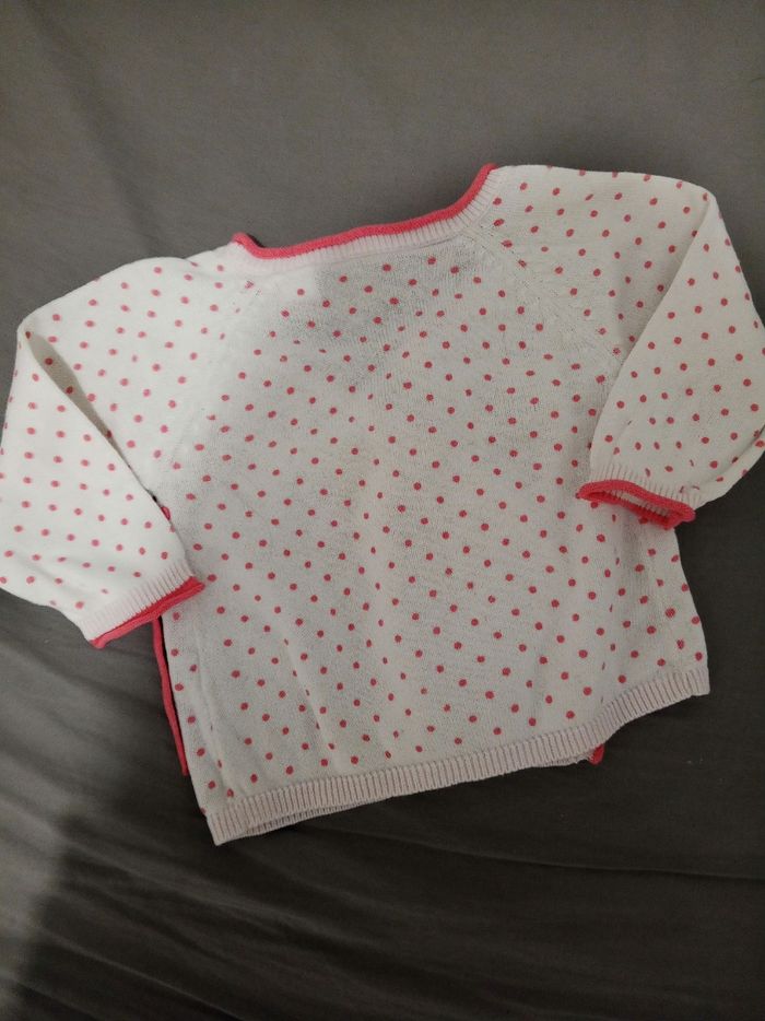 Gilet rose/blanc à pois _ 3 mois - photo numéro 3