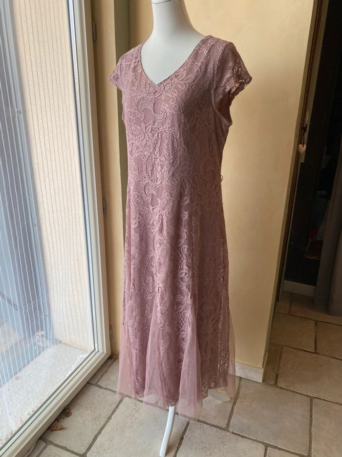 Robe longue dentelle rose Candalite XL