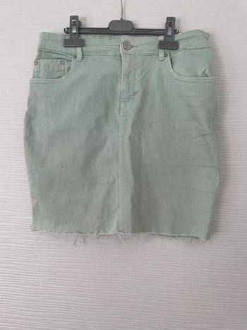 Jupe en jean vert d'eau turquoise menthe droite avec poches unie basique simple