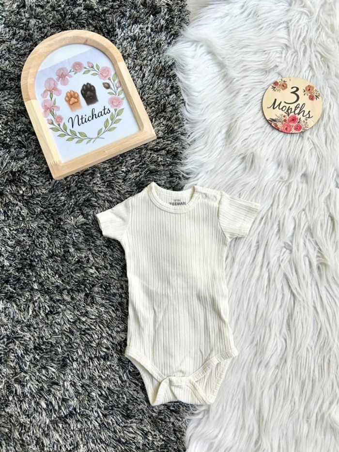 Body Bébé 3 Mois - Côtelé Crème/Écru - Manches Courtes -