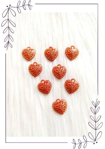 Lot de 8 breloques coeur rouge et or style scandinave