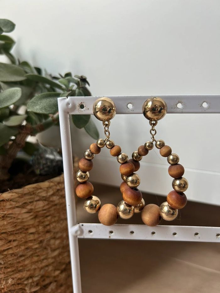Boucles d’oreilles doré et bois