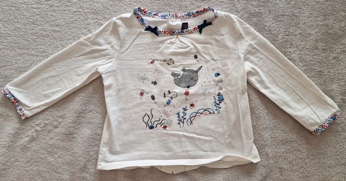 Ensemble Sergent Major T-shirt ML blanc + Salopette short velours marine 9M (BE) - photo numéro 10