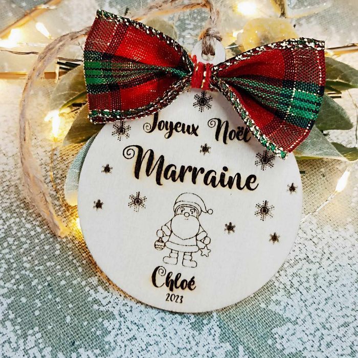 Boule de Noël en bois Maîtresse, nounou, Atsem, parrain, marraine _ Cadeau maîtresse - photo numéro 7