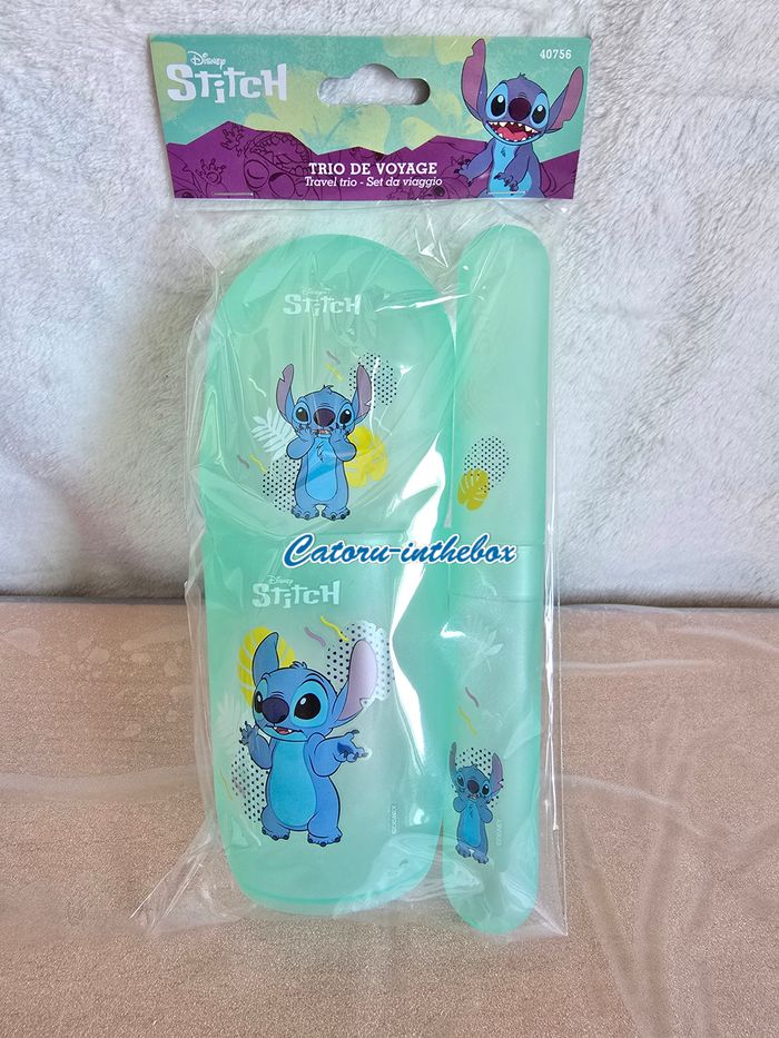 Kit de voyage Disney Stitch : Porte savon / porte brosse à dent / gobelet