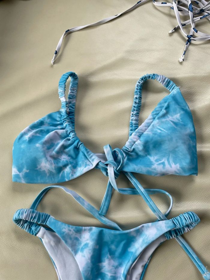Maillot de bain neuf shein taille 36 s bleu ciel blanc tanga