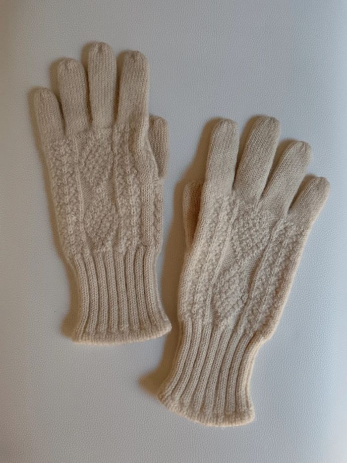 Gants laine tricotés crème maille Irlandaise - photo numéro 2