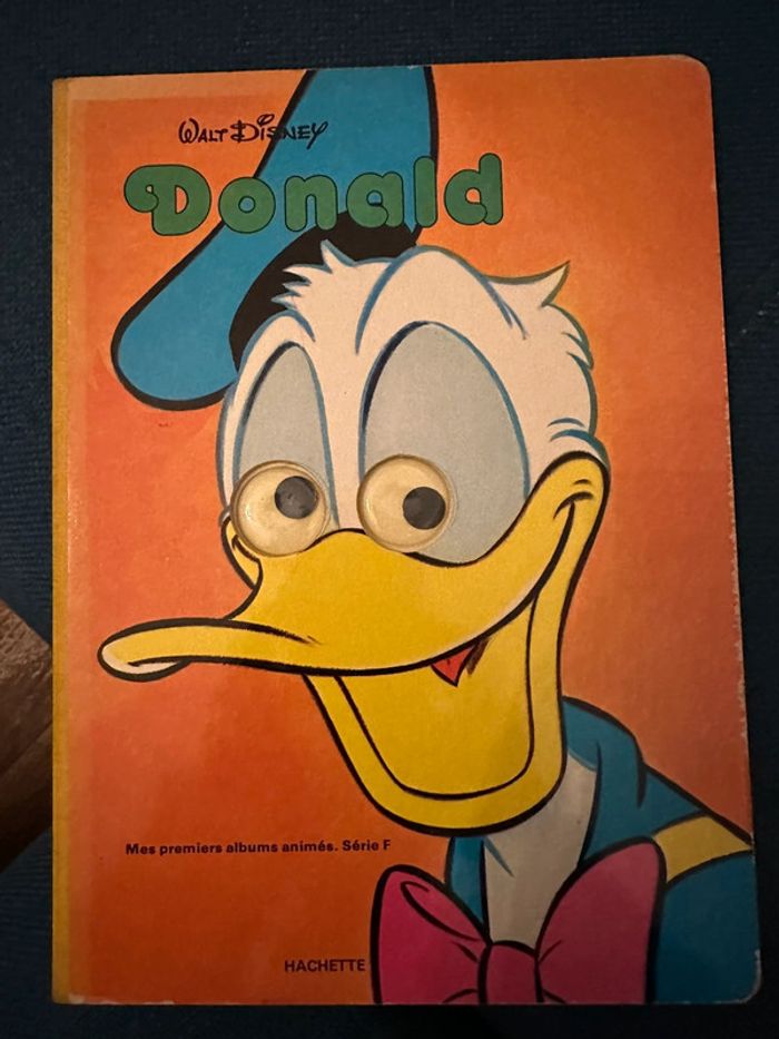 1978 Livre carton ancien vintage Hachette Walt Disney Donald mes premiers albums animés yeux