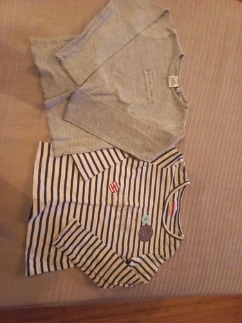 Lot 2 pulls fins toute saison fille, 3 a 4 ans, marinière et gris chiné