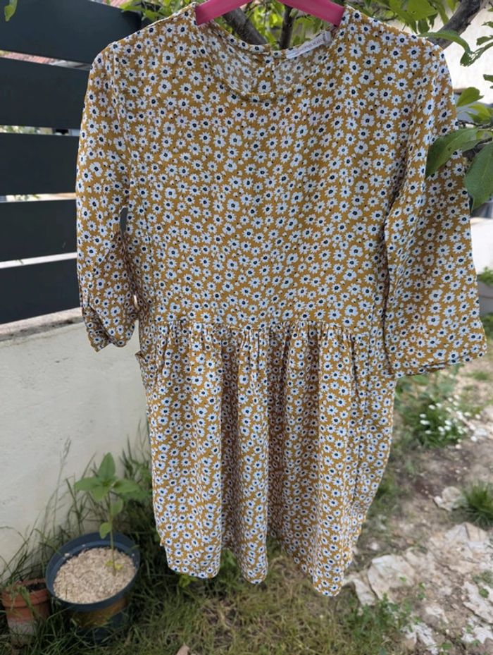 Robe fluide fleurie moutarde Monoprix kids 8 ans