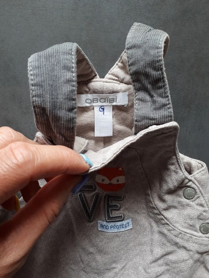 Ensemble 1 mois 2 hauts et 1 salopette 3 pommes obaïbi 1 mois - photo numéro 4
