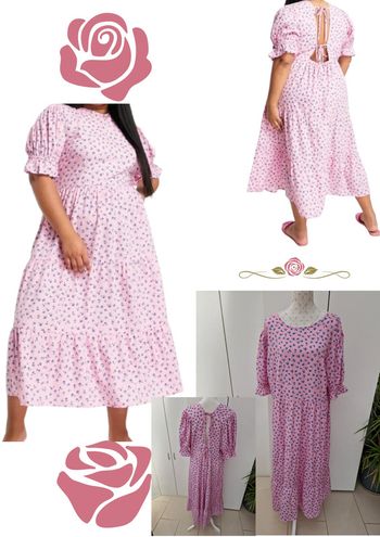 Robe Longue Rose Imprimé Fleurs Bleu Avec Volants