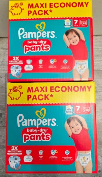 🍼 Pampers Baby-Dry Pants T7 Lot de 2 × 62 couches (plus de 15 kg)