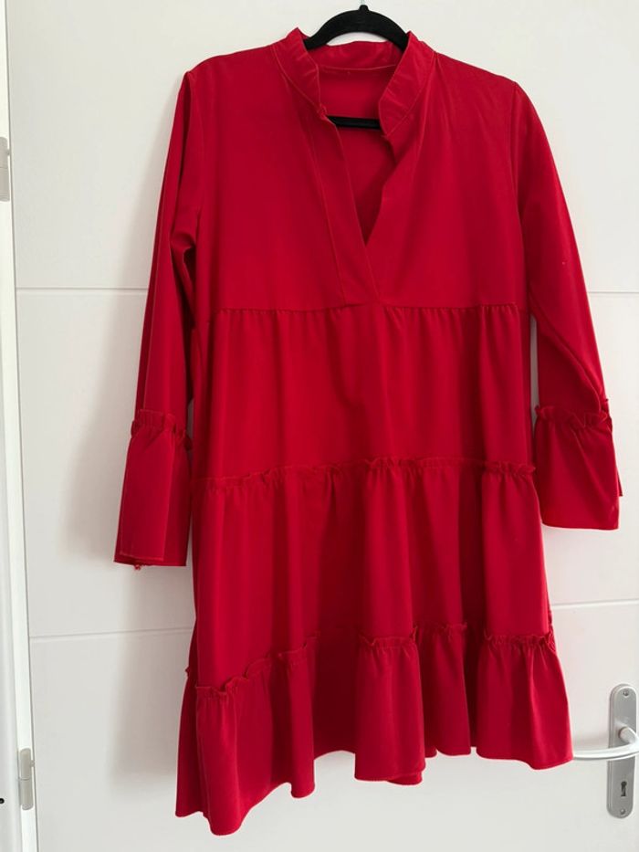 Robe manches longues fluide léger tunique rouge Kleid dress Vestido Vestito jurk jumpsuit femme