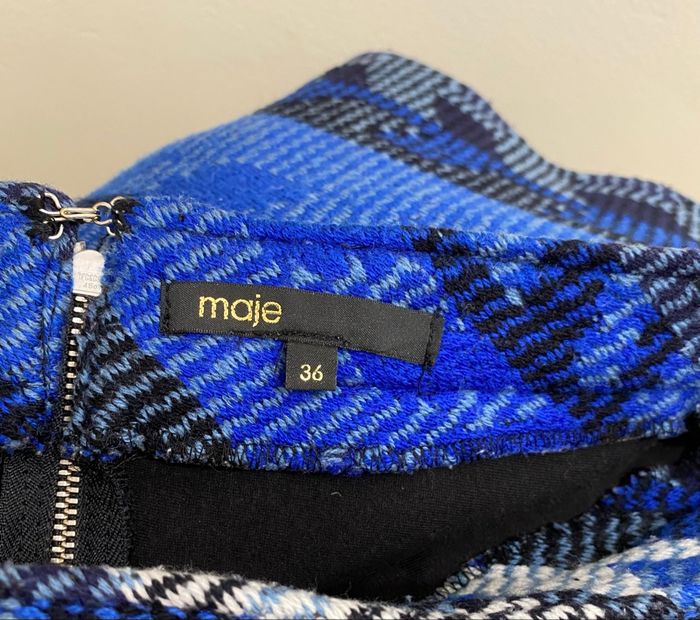 Jupe tweed jacquard bleu noir motif graphique hiver épaisse femme taille 36 Maje - photo numéro 6