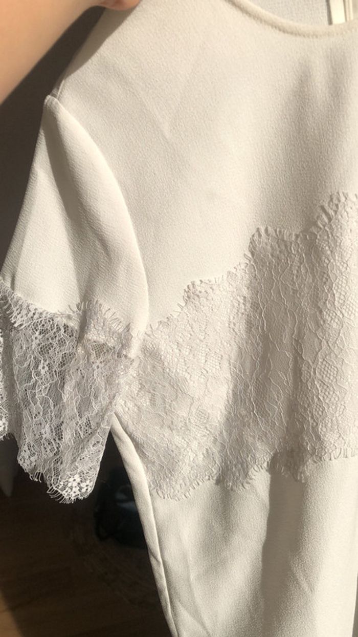 Haut blouse dentelle blanc cassé crême zara taille L - photo numéro 3