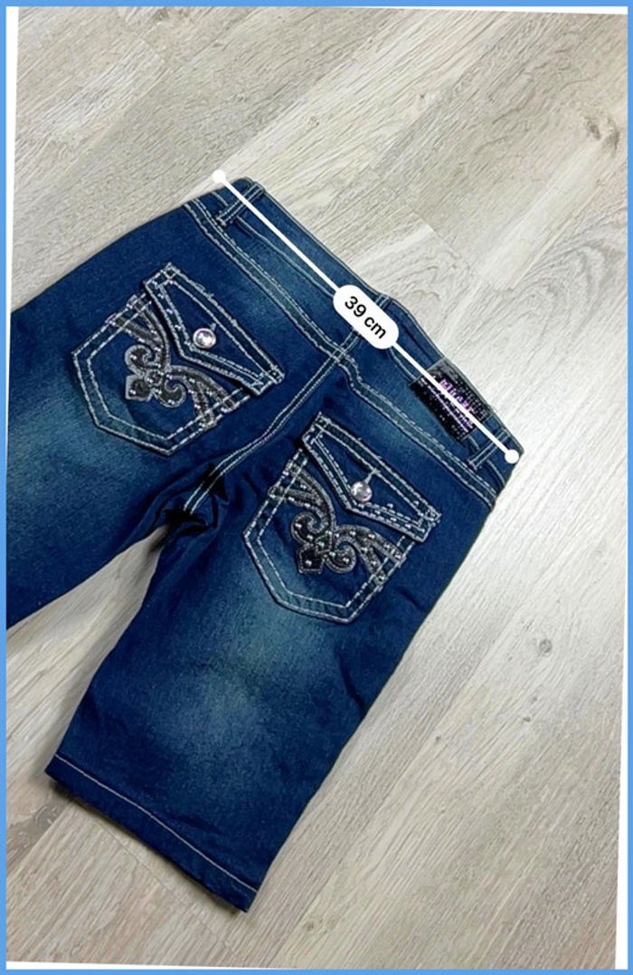 Short en jean vintage Femme Bleu marine à bijoux – Taille M - photo numéro 5