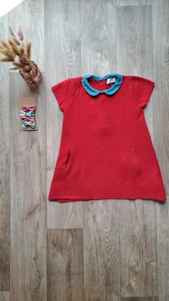 Robe rouge Cyrillus à col claudine bleu jean 18 mois