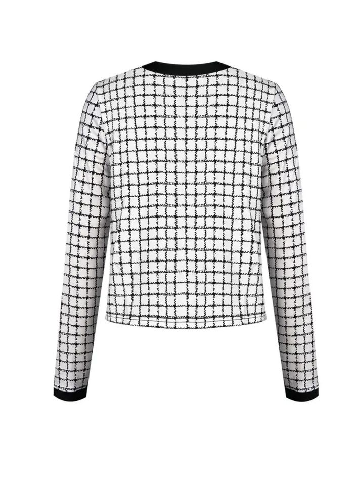 Ensemble deux pièces comprenant un manteau élégant
à carreaux avec un col ouvert et des manches longues, associé à une jupe à taille élastique. Taille s - photo numéro 2