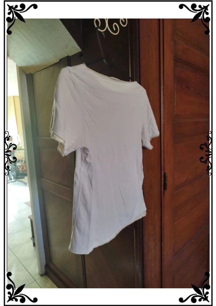 T-shirt blanc col rond beige taille M/38 - photo numéro 7