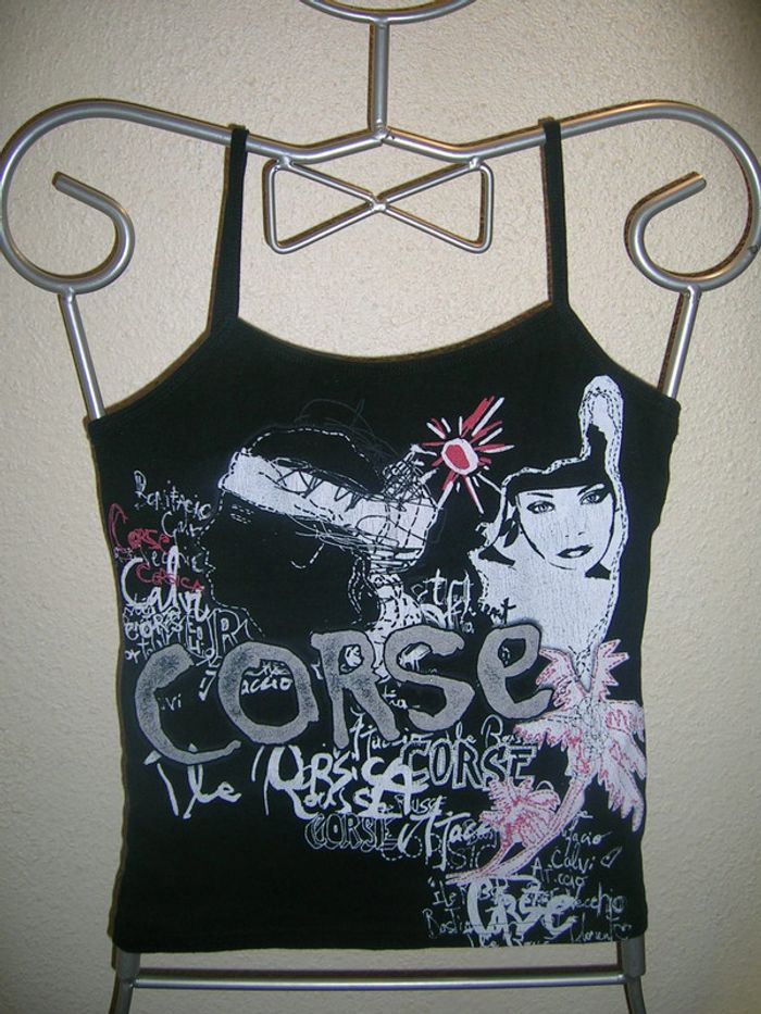 Top débardeur noir thème corse "PARIS" taille M neuf