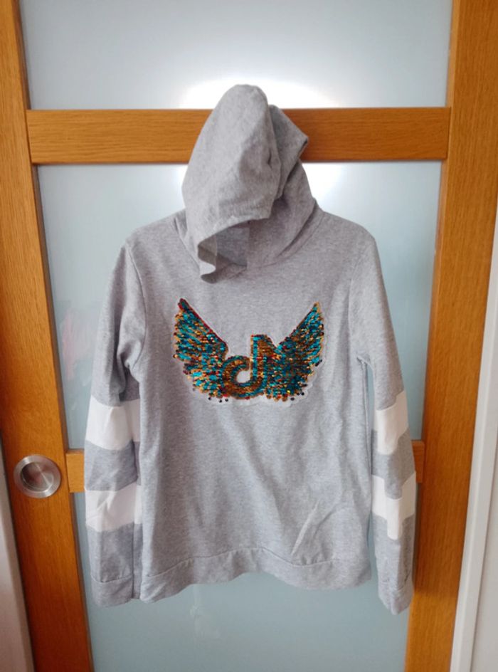 T-shirt long à manches longues, à capuche à sequins réversibles neuf - Fille 12 ans - photo numéro 3
