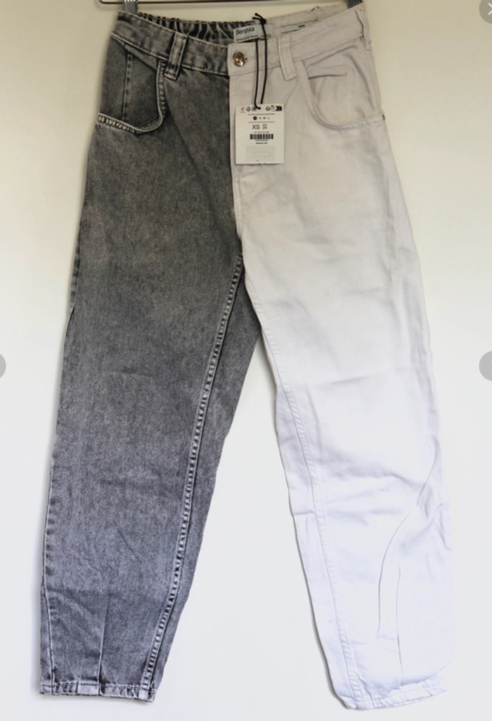 Jean Bi color gris et blanc coupe mum fit/boyfriend