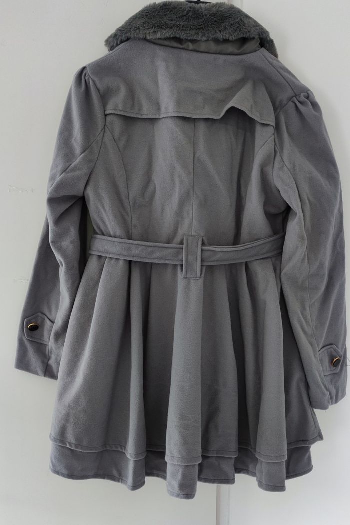 Manteau femme gris 3XL neuf col laine avec ceinture hiver - photo numéro 2
