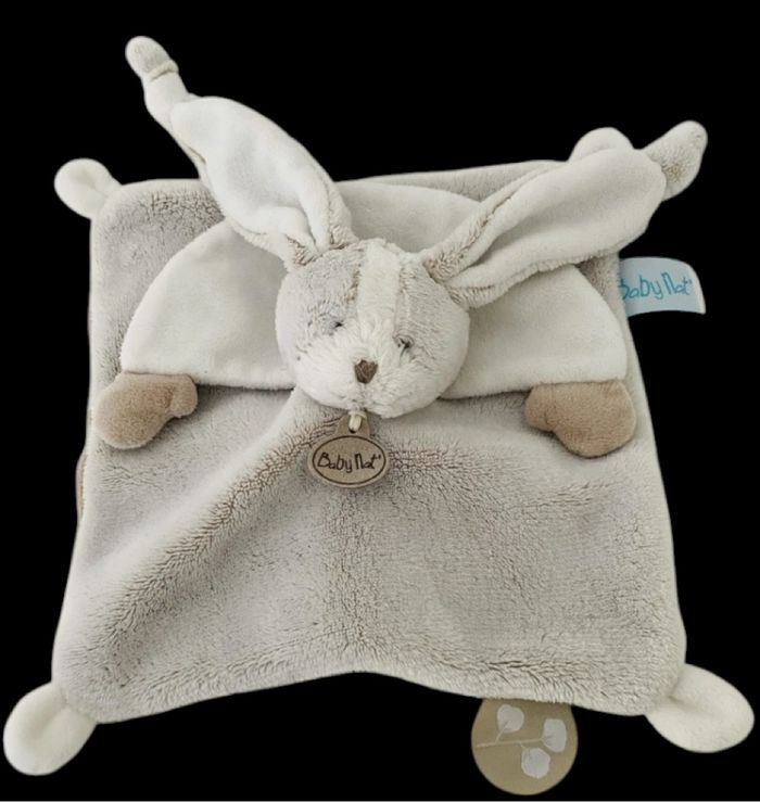 ❤️B4799 Doudou Plat Mouchoir Lapin Toudoux BABY NAT Babynat Cape Gris Beige Blanc