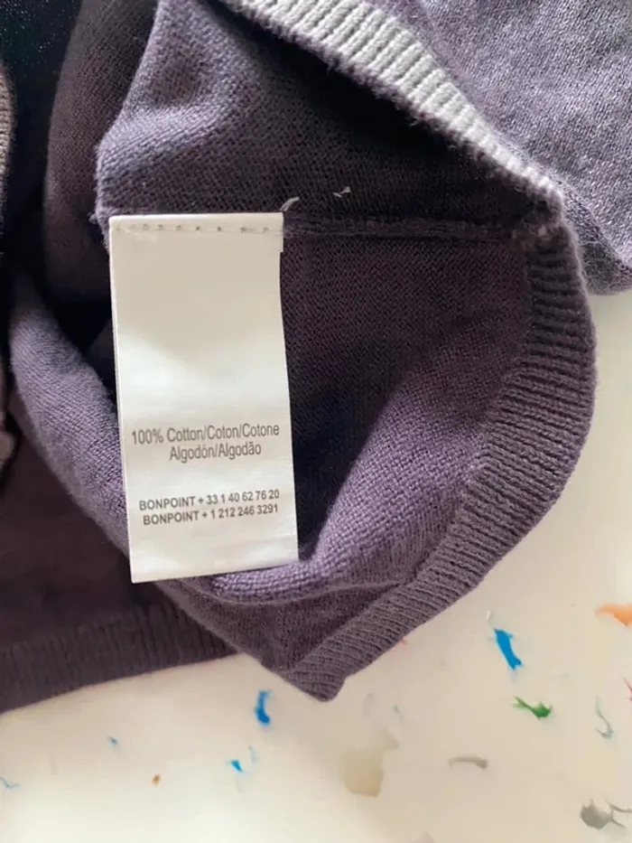 Petit pull en coton violet unisexe 6 mois Bonpoint - photo numéro 5