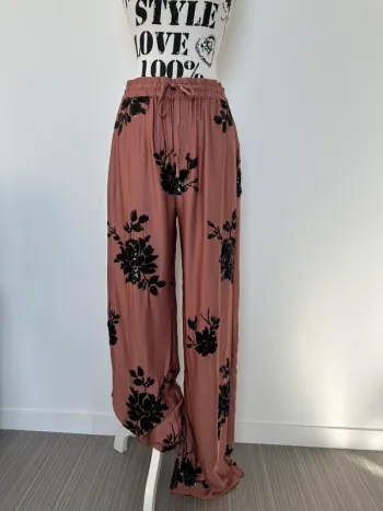 Pantalon Zara rose noir M large droit long pantaloni pantalones Vloeiende palazzo Calças femme