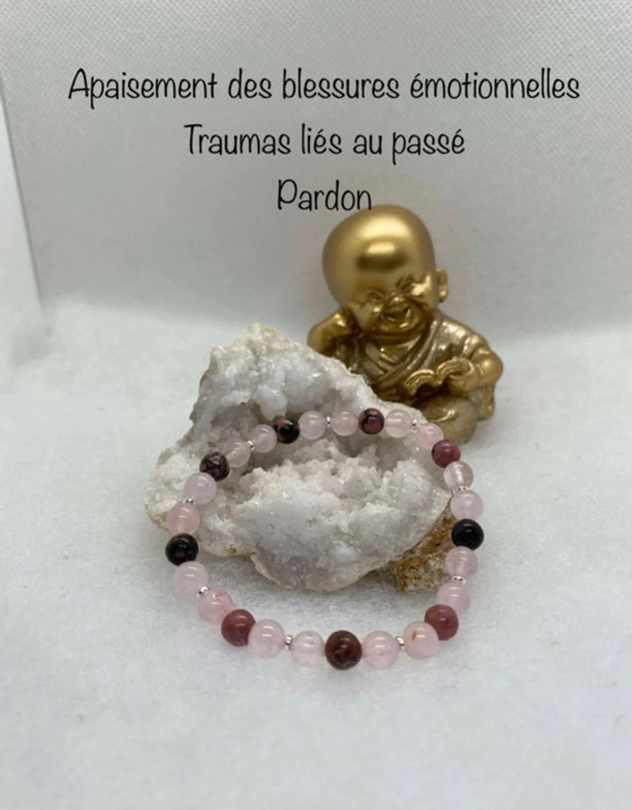 Bracelet rhodocrosite et quartz rose , 17 cm lithothérapie