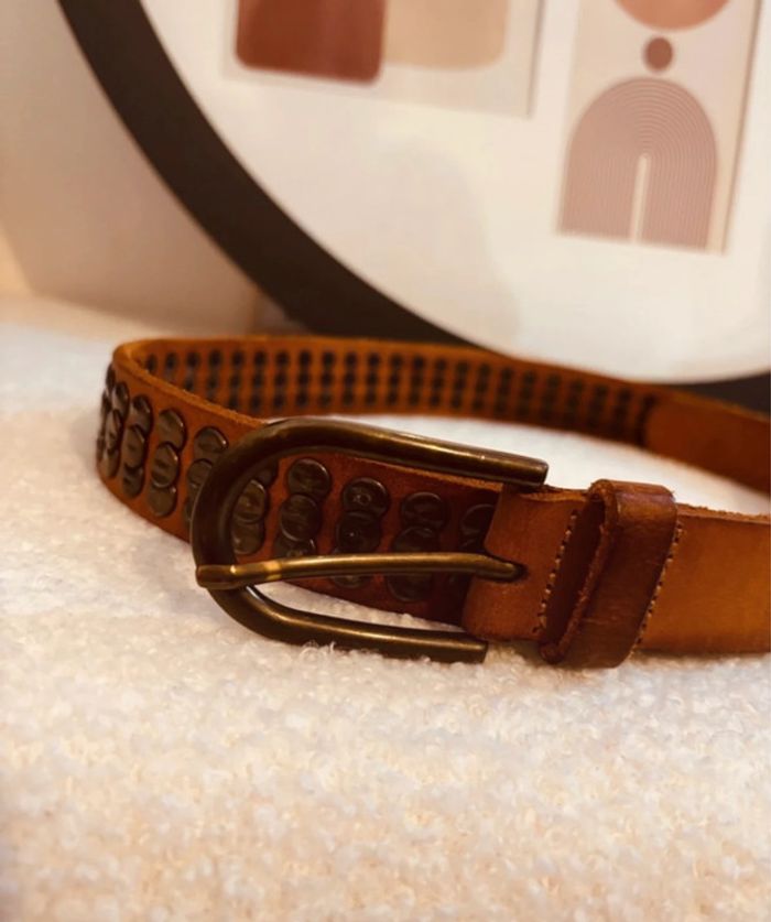 🧡 Ceinture cloutée en cuir marron PIECES – 85 cm 🧡 - photo numéro 2