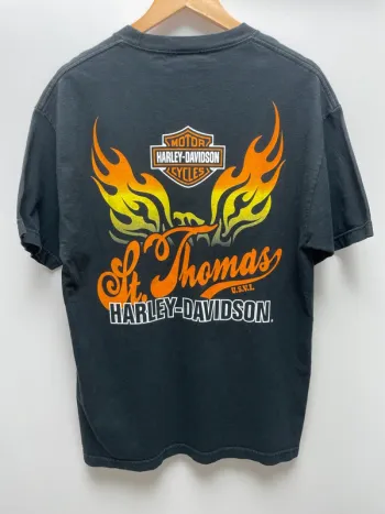 T-shirt rare print Harley Davidson black flames collector motor cycles biker Mens Medium