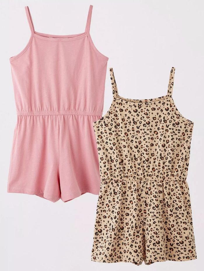 Lot de 2 combi-shorts rose et léopard pour fille 100% coton Everyday - taille 15 ans