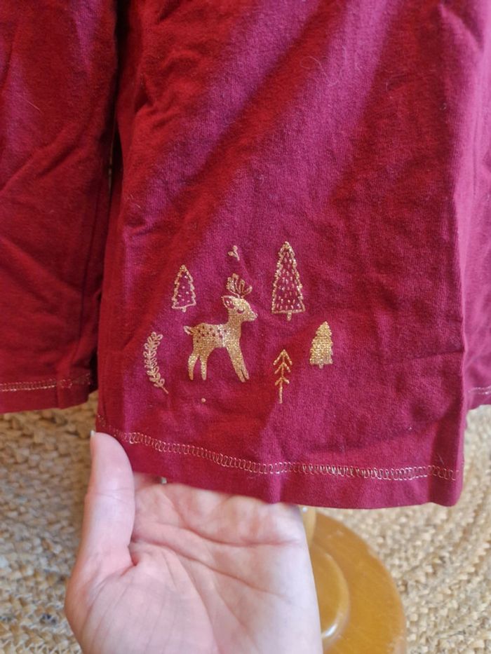 Jolie haut à manche longue col rouler bordeau motifs Noël fille sergent major 4 ans - photo numéro 4