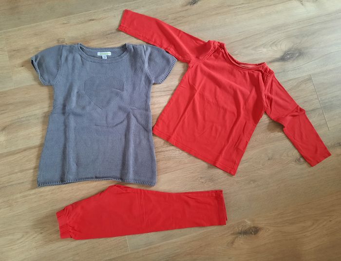 Ensemble hiver robe-pull grise Vertbaudet+ T shirt et legging orange TAO 4 ans - photo numéro 2