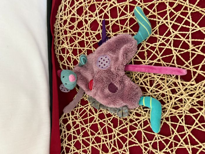 Doudou plat souris MOULIN ROTY Les Jolis pas beaux mauve vert rond - photo numéro 3