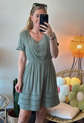 Robe midi kaki avec détails en dentelle ajourée, taille S - IKKS