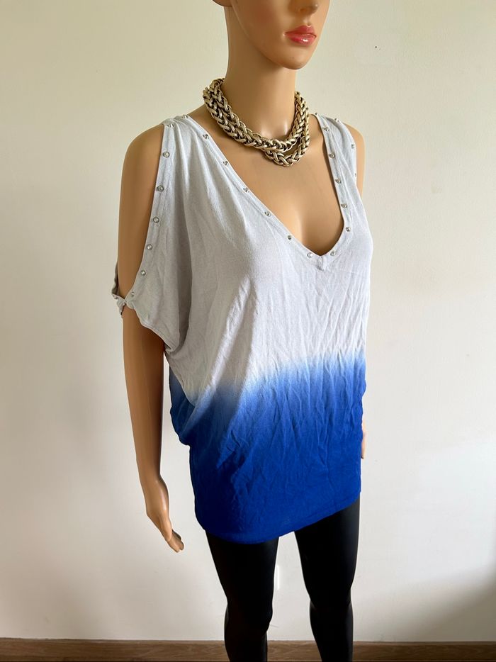 Haut gris et bleu Morgan taille S état satisfaisant (avec défaut) - photo numéro 2