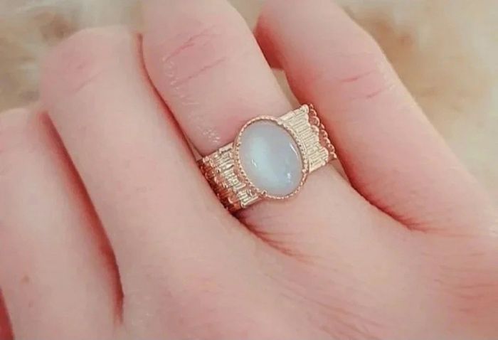 Grosse bague large mariage vintage plaqué or et pierre de lune taille 50 - photo numéro 2