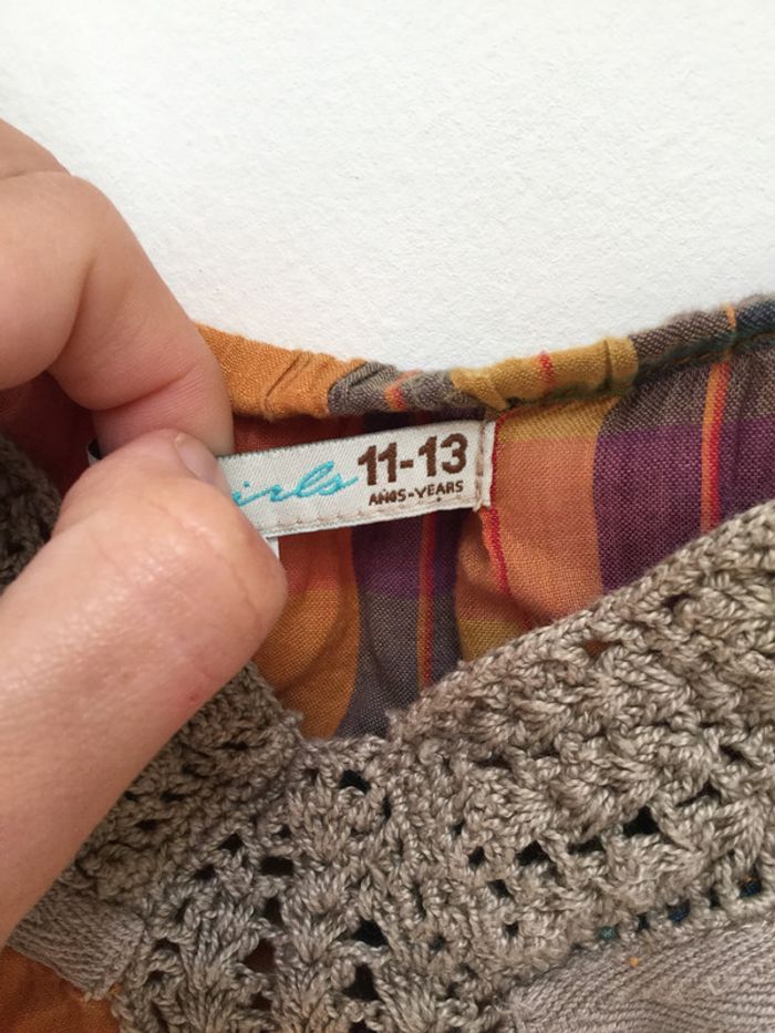 Petit haut fille Zara, très léger, madras et crochet, bretelles, 12 ans - photo numéro 2