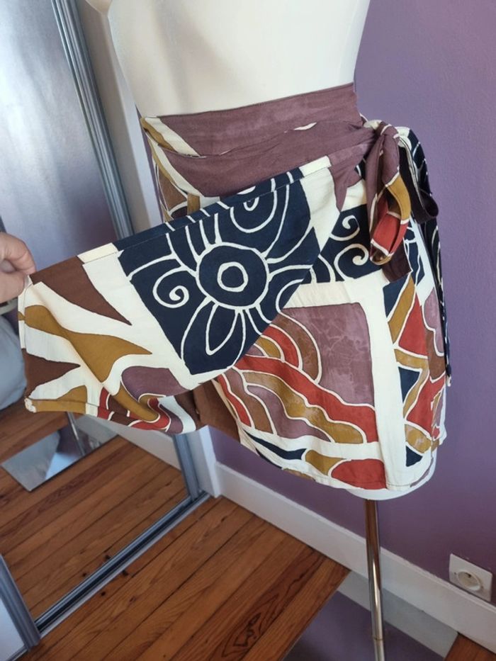 Vrai paréo vintage ton marron - photo numéro 7