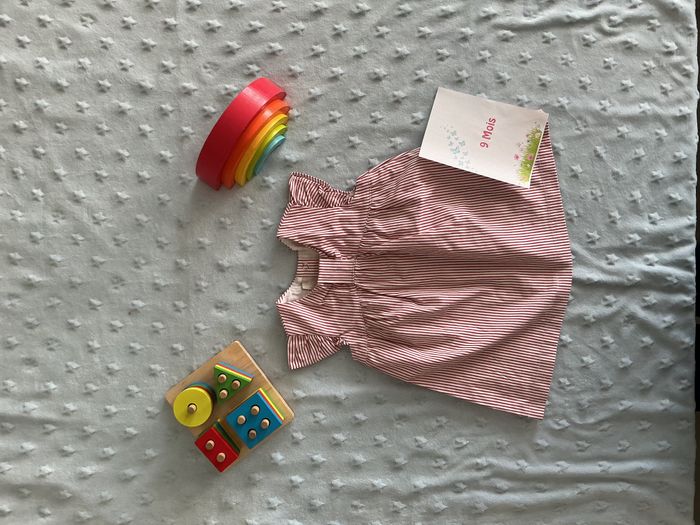 robe manches courtes rayée rouge et blanc doublée 9 mois chicco - photo numéro 1
