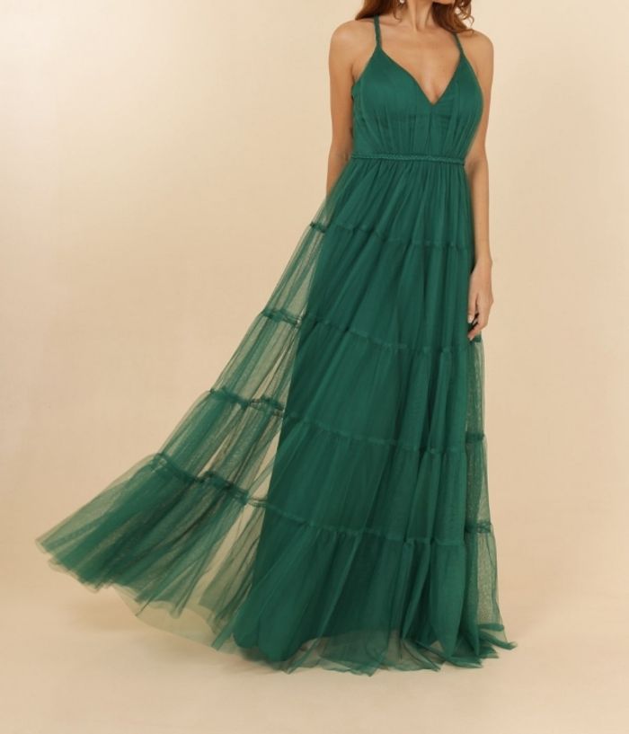 robe ceremonie volanté bretelle tressées vert emeraude taille 36 - photo numéro 2