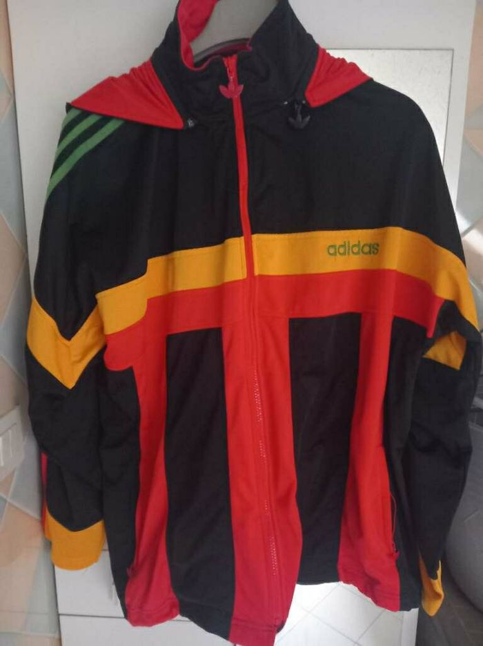 veste zippée à capuche adidas vintage Rare couleurs rasta jaune rouge vert noir taille L - photo numéro 3
