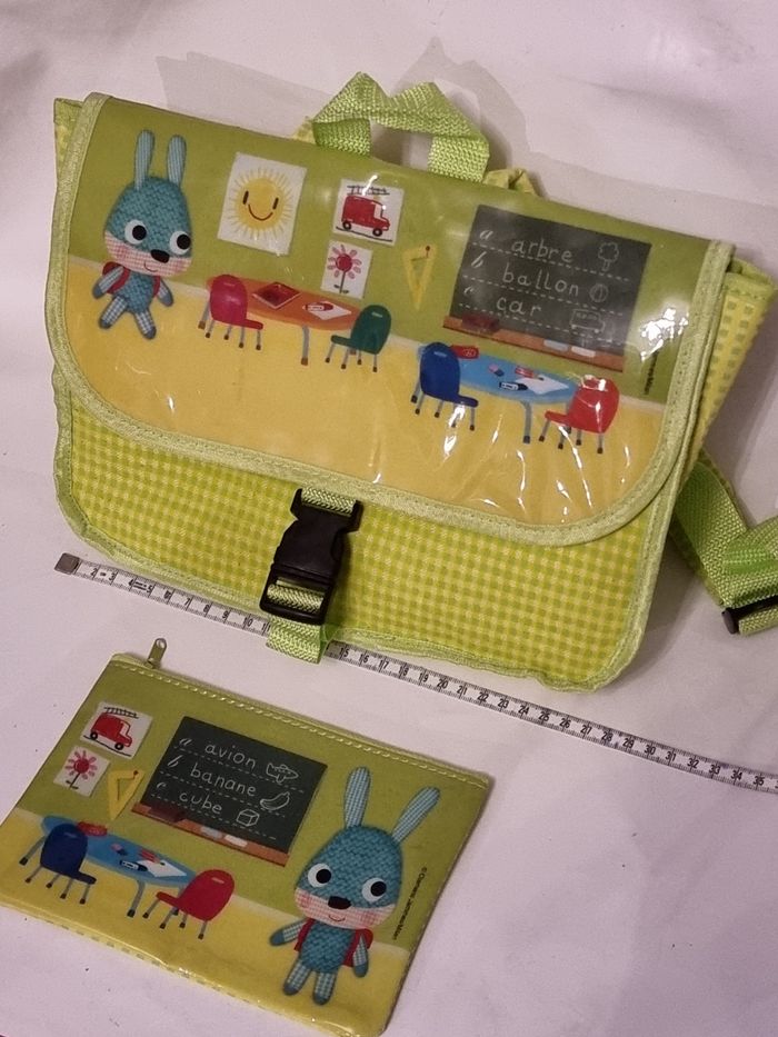Sac à dos cartable maternelles garçon ou fille petit lapin à l'école  et sa - photo numéro 3